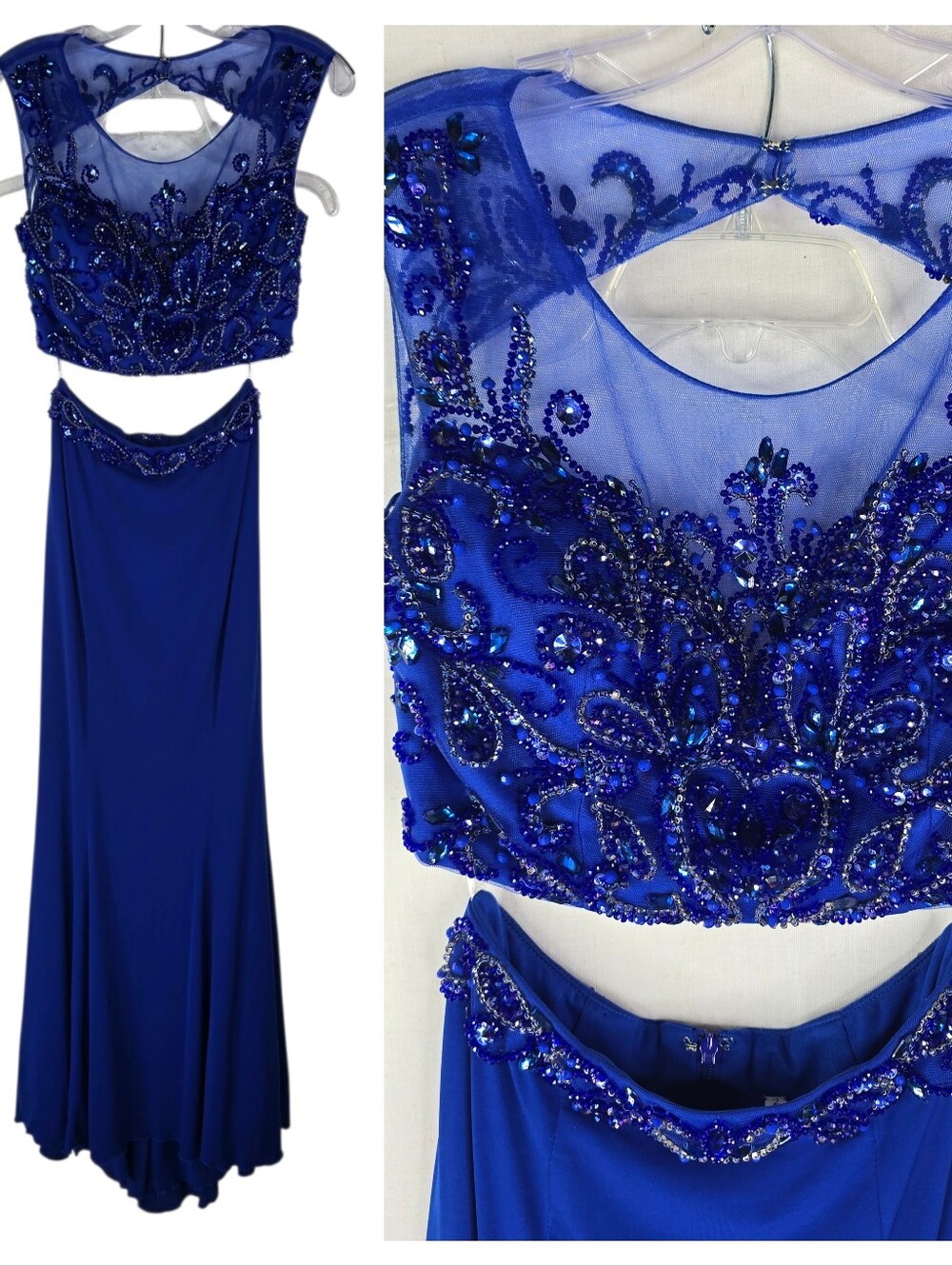 JVN By Jovani Size 2 Royal Blue 2 Piece Rhinestone Maxi Prom Home coming Dress
